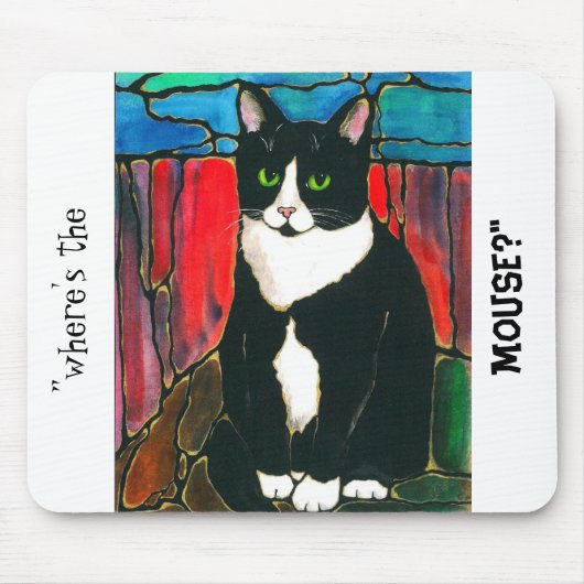 Tuxedo Cat Glas in lood Design Art T-Shirt Muismat (Voorkant)