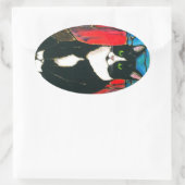 Tuxedo Cat Glas in lood Design Art T-shirt Ovale Sticker (Tas)