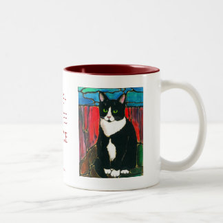 Tuxedo Cat Glas in lood Design Art T-Shirt Tweekleurige Koffiemok