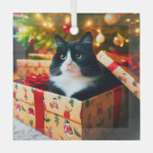 Tuxedo Cat Glass Ornament (Voorkant)