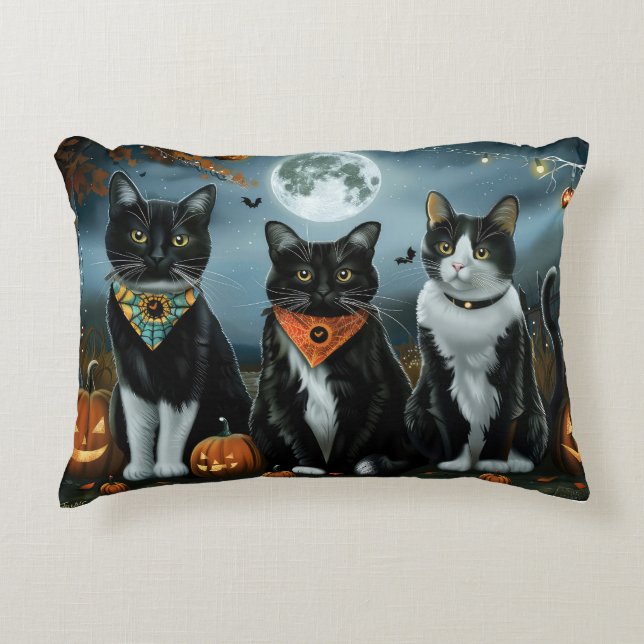 Tuxedo Cat Halloween Spooky Accent Kussen (Voorkant)