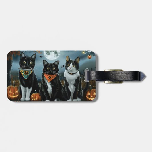 Tuxedo Cat Halloween Spooky Bagagelabel (Achterkant horizontaal)