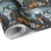 Tuxedo Cat Halloween Spooky Cadeaupapier (Rol Hoek)