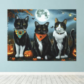 Tuxedo Cat Halloween Spooky Canvas Afdruk (Insitu (Houten vloer))