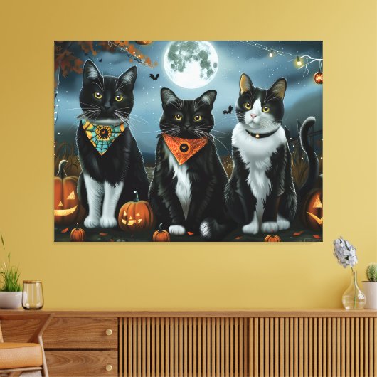 Tuxedo Cat Halloween Spooky Canvas Afdruk (Insitu (Woonkamer))