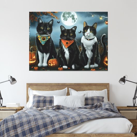 Tuxedo Cat Halloween Spooky Canvas Afdruk (Insitu (Slaapkamer))