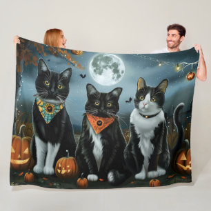 Tuxedo Cat Halloween Spooky Fleece Deken