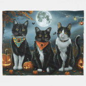 Tuxedo Cat Halloween Spooky Fleece Deken (Voorkant (Horizontaal))