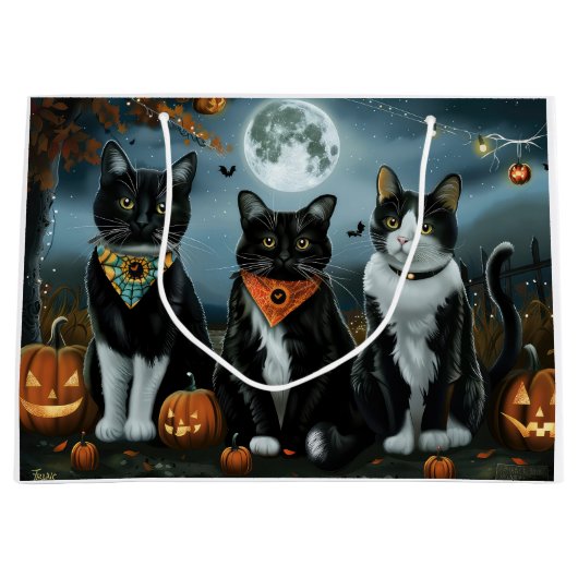 Tuxedo Cat Halloween Spooky Groot Cadeauzakje (Voorkant)