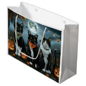 Tuxedo Cat Halloween Spooky Groot Cadeauzakje (Voorkant Gekanteld)