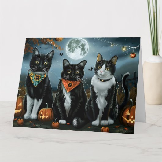Tuxedo Cat Halloween Spooky Kaart (Voorkant)