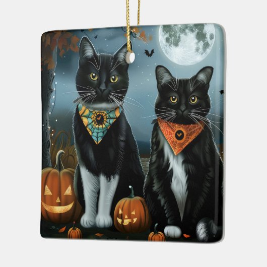 Tuxedo Cat Halloween Spooky Keramisch Ornament (Links)