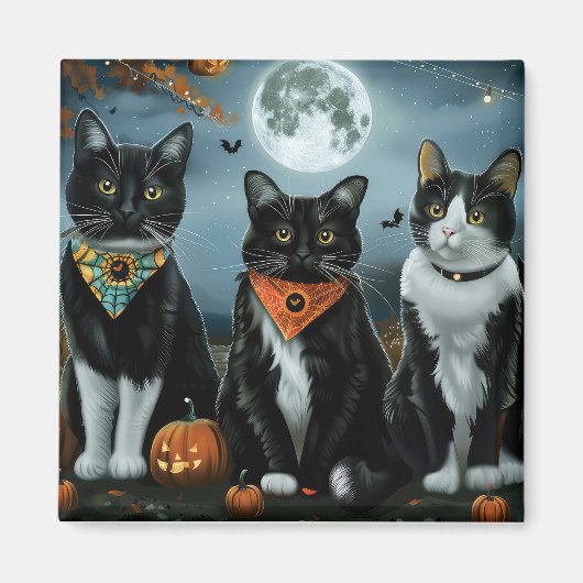 Tuxedo Cat Halloween Spooky Magneet (Voorkant)