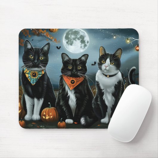 Tuxedo Cat Halloween Spooky Muismat (Met muis)