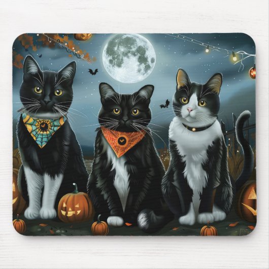 Tuxedo Cat Halloween Spooky Muismat (Voorkant)