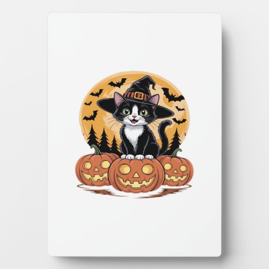 Tuxedo Cat Halloween Witch Cute Pumpkins Essential Fotoplaat (voorkant)