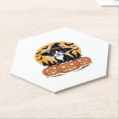 Tuxedo Cat Halloween Witch Schattigee pompoenen Es Kartonnen Onderzetters (Schuin)