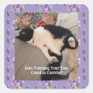 Tuxedo Cat Happy Birthday Touch Toes Card Vierkante Sticker
