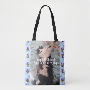 Tuxedo Cat Happy Dance grappig gefeliciteerd geboo Tote Bag