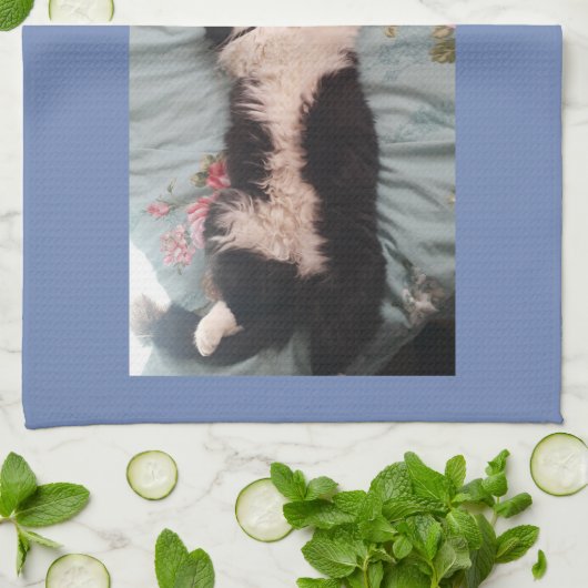 Tuxedo Cat Happy Dance Photo Kitchen Towel Theedoek (Gevouwen)