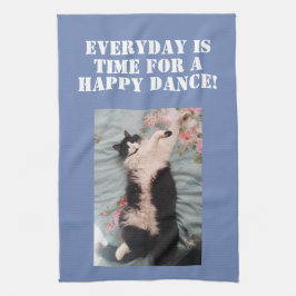 Tuxedo Cat Happy Dance Photo Kitchen Towel Theedoek
