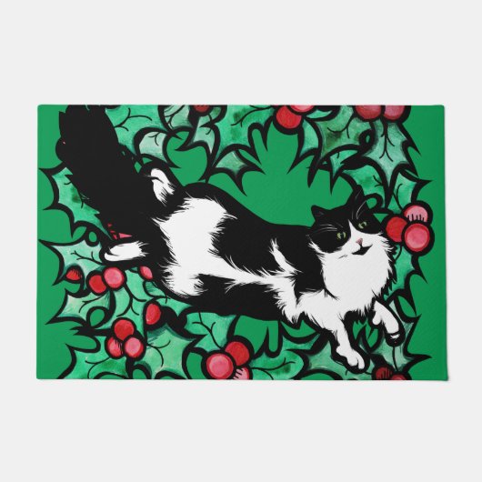Tuxedo Cat Holly Yule Artwork Cat Deurmat (Voorkant)