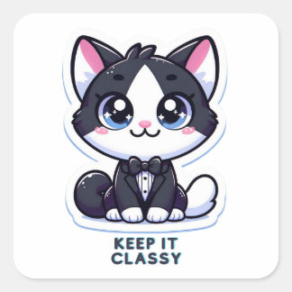 Tuxedo Cat Houd het stijlvol Vierkante Sticker