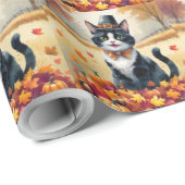 Tuxedo Cat in Autumn verlaat Thanksgiving Cadeaupapier (Rol Hoek)