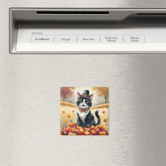 Tuxedo Cat in Autumn verlaat Thanksgiving Magneet (Insitu (Vaatwasser))