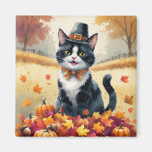 Tuxedo Cat in Autumn verlaat Thanksgiving Magneet (Voorkant)