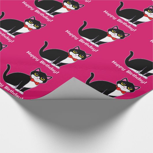 Tuxedo Cat in Bow Stropdas: Vrolijke verjaardag! Cadeaupapier (Hoek)