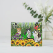 Tuxedo Cat in de bloementuin/collage kunst Briefkaart (Staand voorkant)