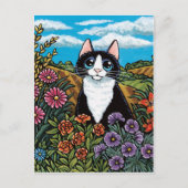 Tuxedo Cat in een bloem veld Briefkaart (Voorkant)
