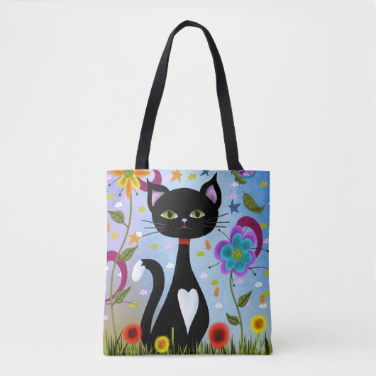 Tuxedo Cat in een tuin Abstract Tote Bag (Voorkant)