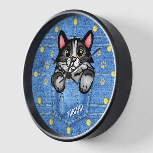 Tuxedo Cat in Faux Denim Pocket met eigen naam (Hoek)