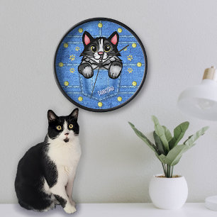 Tuxedo Cat in Faux Denim Pocket met eigen naam