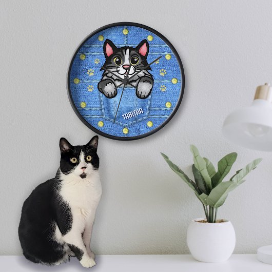 Tuxedo Cat in Faux Denim Pocket met eigen naam