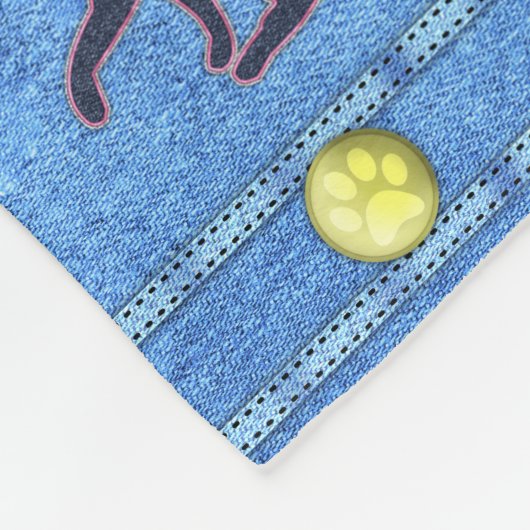 Tuxedo Cat in Faux Denim Pocket met eigen naam Fleece Deken (Hoek)