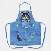 Tuxedo Cat in Faux Denim Pocket met eigen naam Schort (Voorkant)