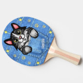 Tuxedo Cat in Faux Denim Pocket met eigen naam Tafeltennisbatje (Zijkant)