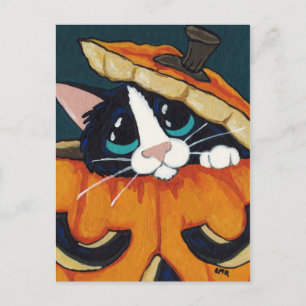 Tuxedo Cat in het Briefkaart Pumpkin Halloween