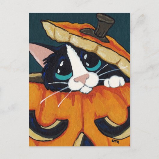 Tuxedo Cat in het Briefkaart Pumpkin Halloween (Voorkant)