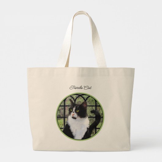 Tuxedo Cat in Window Painting Schattigee originele Grote Tote Bag (Achterkant)