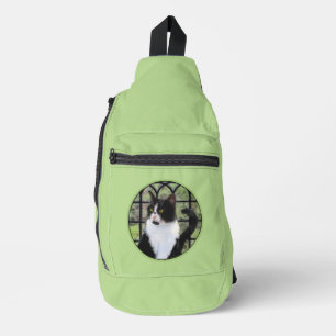 Tuxedo Cat in Window Painting Schattigee originele Sling Bag