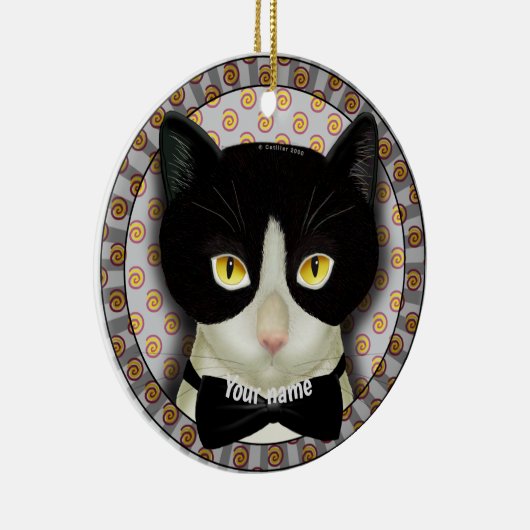 Tuxedo Cat Keramisch Ornament (Rechts)