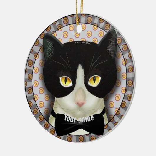 Tuxedo Cat Keramisch Ornament (Links)