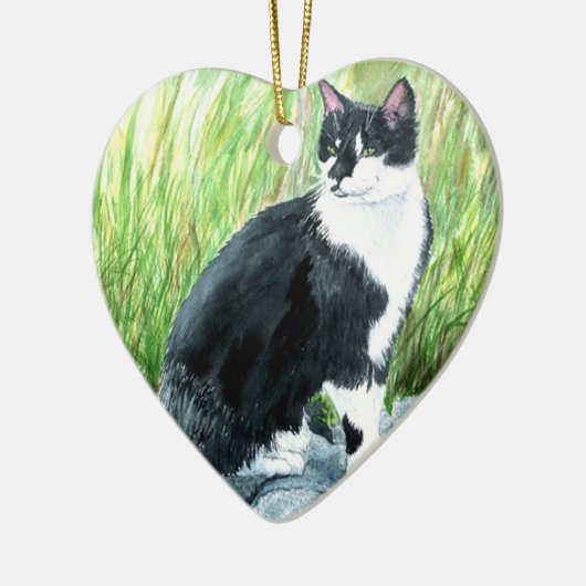 Tuxedo Cat Keramisch Ornament (Links)