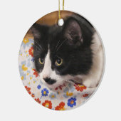 Tuxedo Cat Keramisch Ornament (Links)