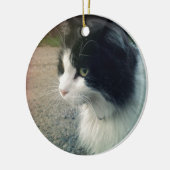 Tuxedo Cat Keramisch Ornament (Links)