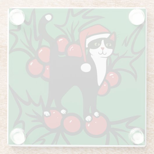 Tuxedo Cat Kerstmis Glazen Onderzetter (Achterkant)